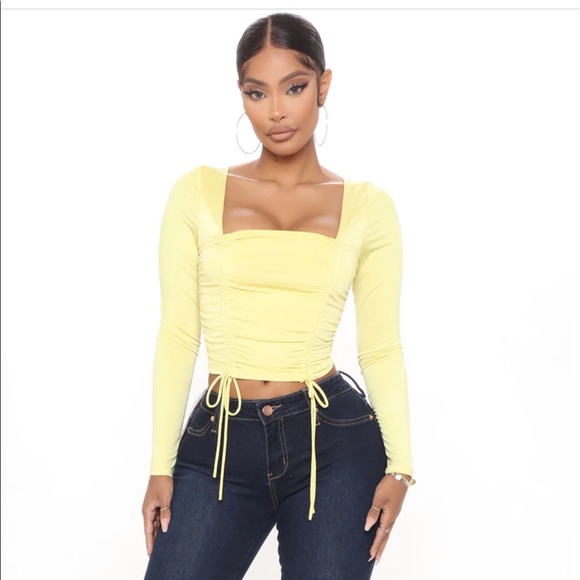 FASHION NOVA Yellow Ruched Top - Picture 2 of 5